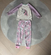 Primark unicorn purple pink fleece top trousers 2 piece pyjama set 2-3 years