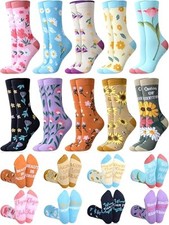 10 Pairs Floral Socks for Women Novelty Cute Plant Casual Crew Elegant Style
