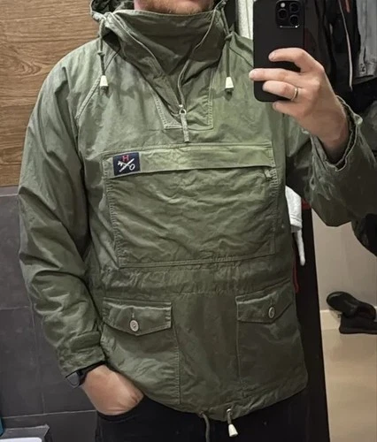 HAWKWOOD MERCANTILE Olive Waxed Cotton Hooded Oversized Smock – Size Large - product listing photo