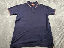 Robert Graham Polo Shirt Men  s Medium Navy Blue Side Embroidered Paisley Design