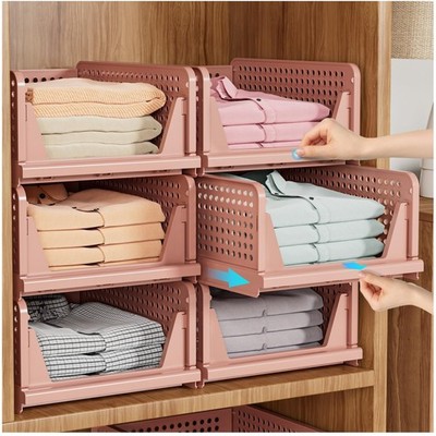 5 Pack Stackable Closet Organizer Box, Multifunctional & Foldable Closet Stor...