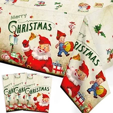 Vintage Christmas Decorations 3PCS Merry Christmas Tablecloth Vintage 