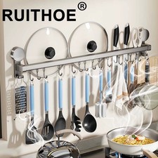 Wall Mounted Kitchen Hook Rack - No-Punching Storage for Utensils and Kitchen
