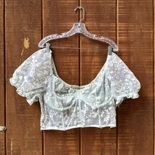 ROMWE Light Green Sheer Bodice Crop Top Corset Short Sleeve 3XL Fairy Romantic