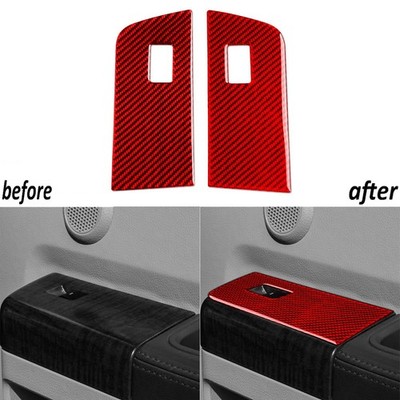 Red Carbon Fiber Rear Window Lift Switch Trim For Ford F250/350/450/550/650