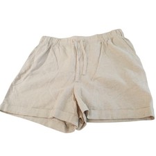 Uniqlo Khaki Waist Tie Shorts Cotton Linen Blend Women's Large Minimalist