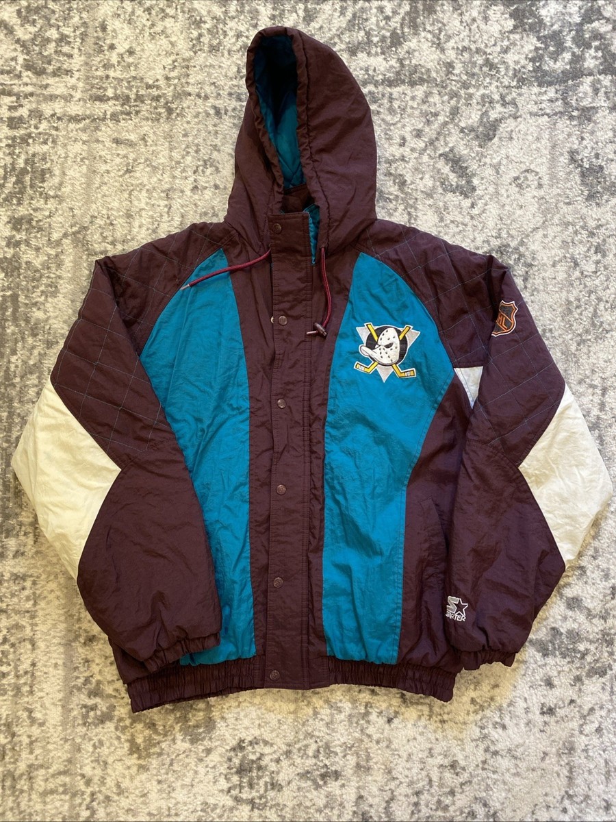 FANS NHLマイティーダックス中綿ナイロンジャケットパーカー　ヴィンテージ Vintage Starter Anaheim Mighty Ducks Pullover Puffer Jacket NHL