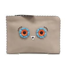 Fendi Monster Bag Bugs Eye Leather Clutch Bag Beige Blue Orange Auth FromJAPAN