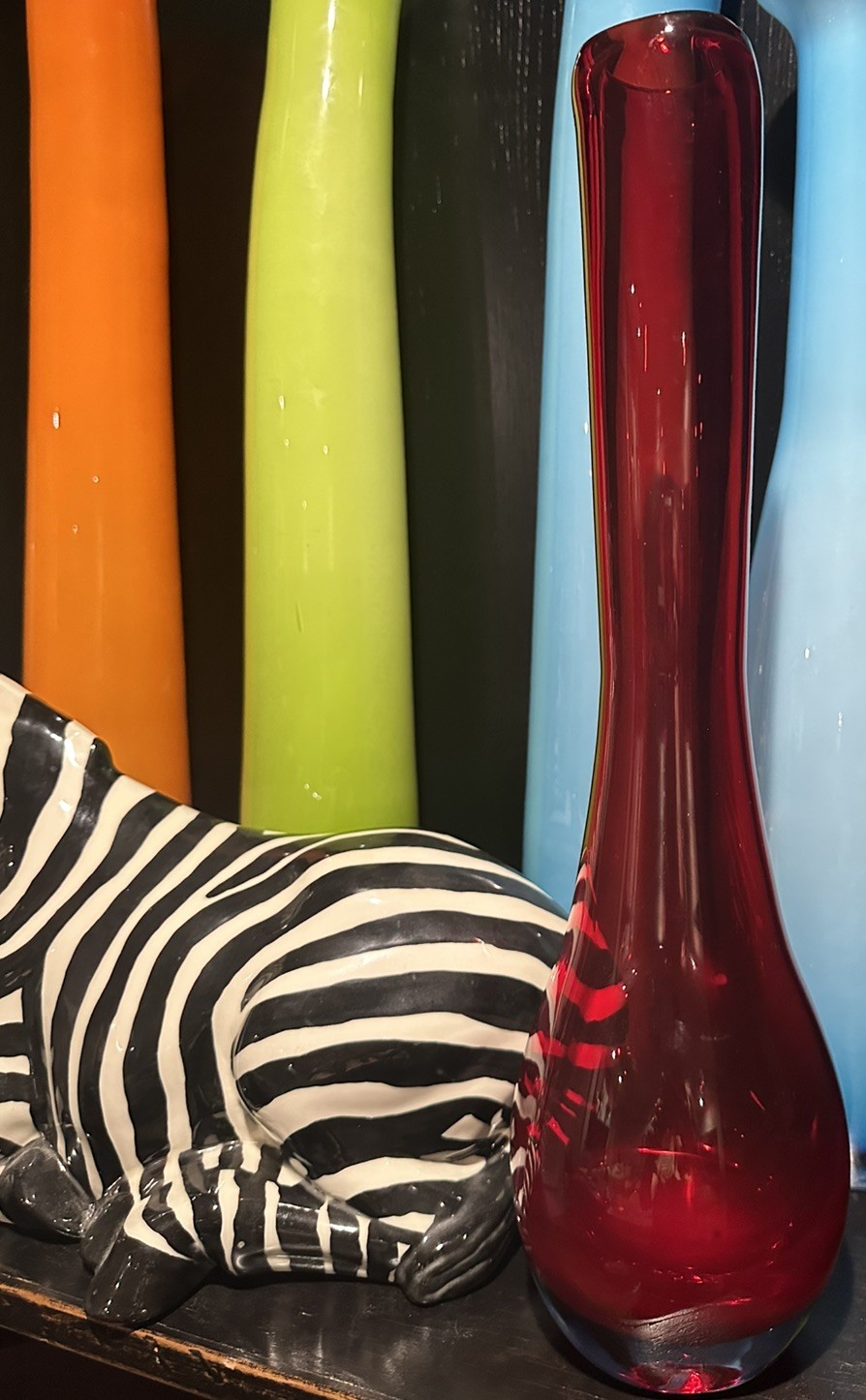 Large Pier 1 Glass Vase Ruby Red hand blown Large Table Top 17.5” Thailand VTG