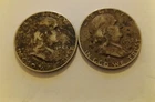1952, 1954 Ben Franklin half dollar Denver mint, 90% silver ungraded, circulated