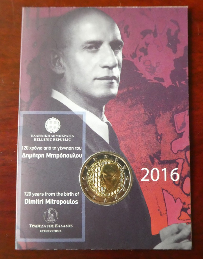 2 euros Grèce, 2016, 120e anniversaire de Dimitri Mitropoulos, Coincard