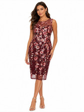 Adrianna Papell Women Embroidered Floral Midi Dress, 10 Plum Sequin 3D,MSRP:249$
