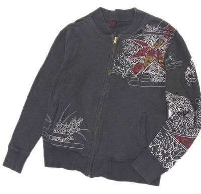 CROPPED HEADS Zip Jacket Mens S Dark Gray Multicolor Cotton 100 Lightweight