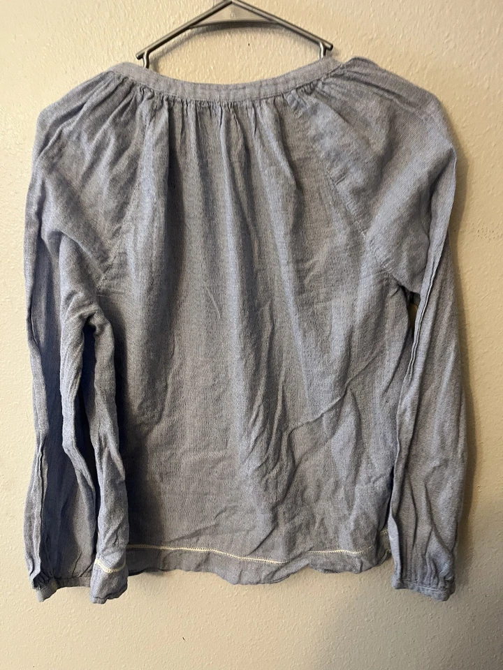 Lucky Brand Shirt Womens Medium Blue Embroidered Boho Peasant Henley - Image 3 of 4