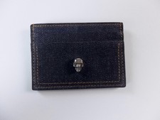  NO CUSTOMS TAX ALEXANDER MCQUEEN blue Skull leather "denim" card holder