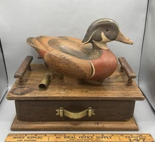 Vtg R. D. Lewis Carved Decoy Wood Duck Desk Display Box w/Drawer 5-5-1979
