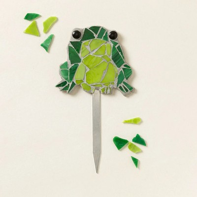 DIY Stained Glass Mosaic Plant Stake Kit Frog Snail Hedgehog, Frog