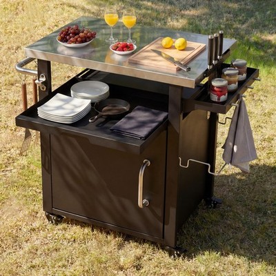 K&K 39.5'' Outdoor Grill Cart with Storage Cabinet, Outdoor Bar Cart Pizza Oven T