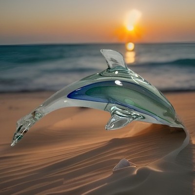 Vintage Hand Blown Glass Jumping Dolphin Statue 10 in.