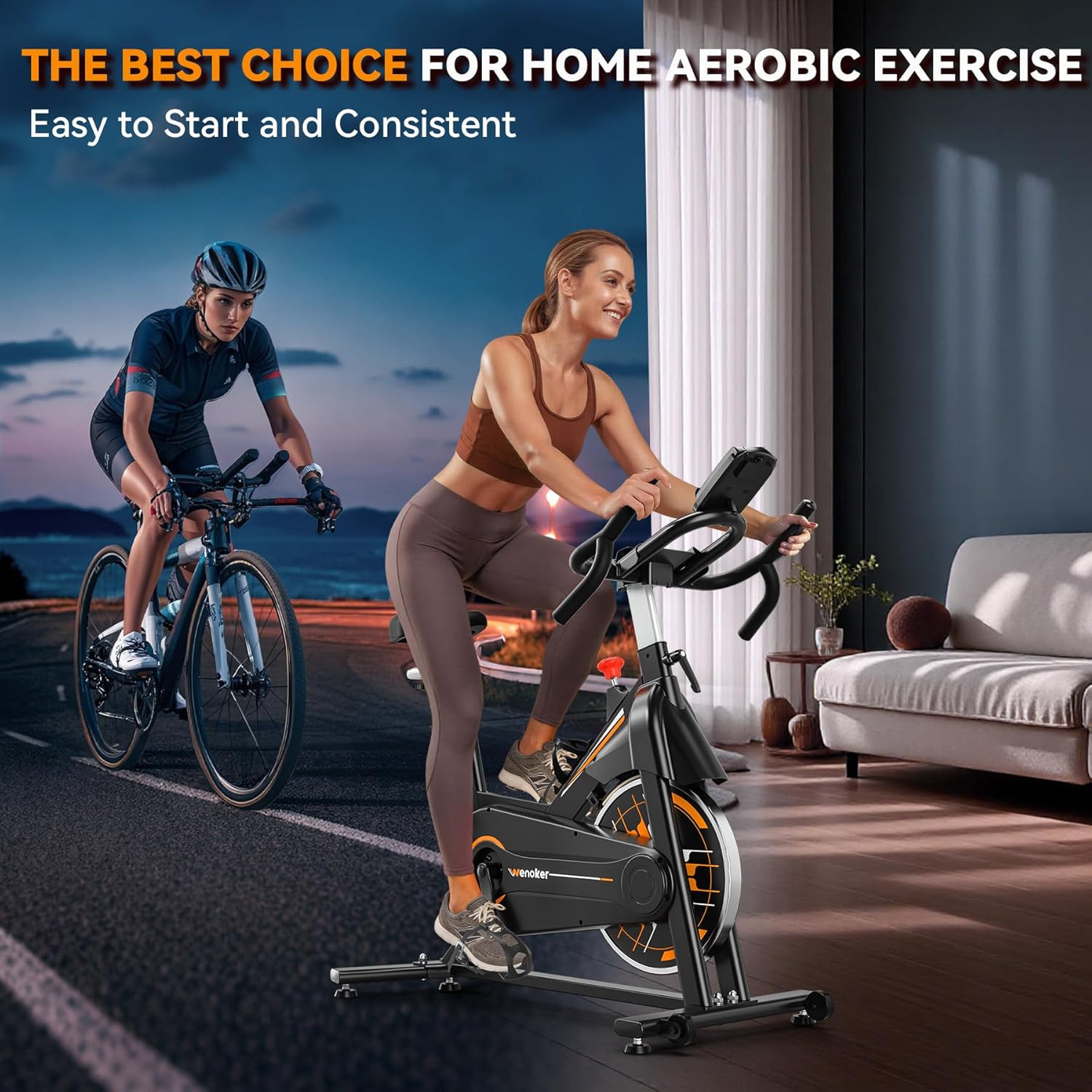 Exercise Bike, Wenoker Stationary Bike for Home, App Supported Indoor Bike with 