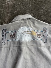 Vintage Western Button Up with Aztec Eagle Graphic Tan Size Xl Made In USA 90s