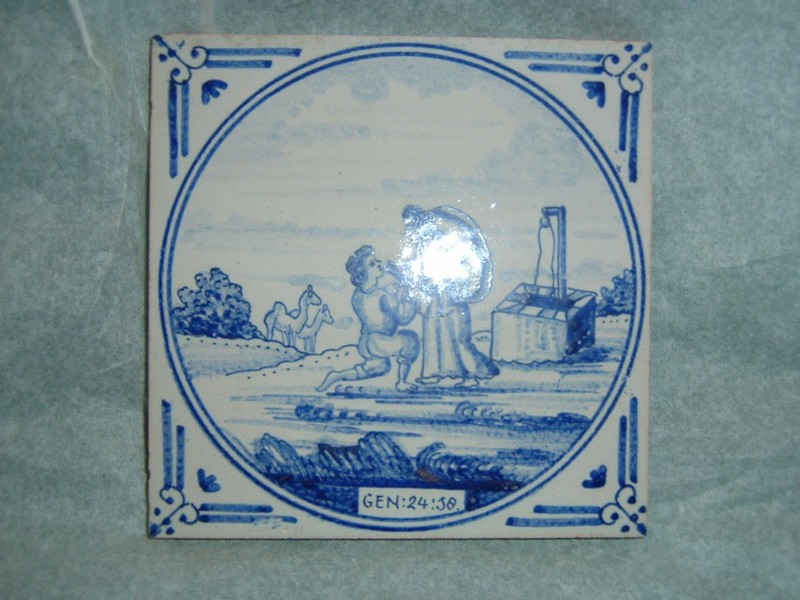 Antique 18th Century Dutch Delft Blue & White Tile Figures Gen:24:38