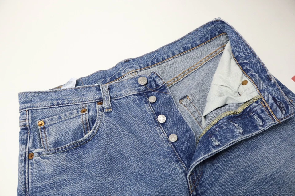 Levi's 501 Vaqueros Hombres W30/L30 Azul Botón Fly Desteñir Efecto Elástico Fit - Imagen 4 de 4