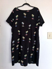 Size 1X black cotton dress w/ multicolor palm trees by Sunbay. Very good cond