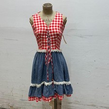 Vintage Film Costume 1970s Joy Stevens Gingham & Denim Dress XS