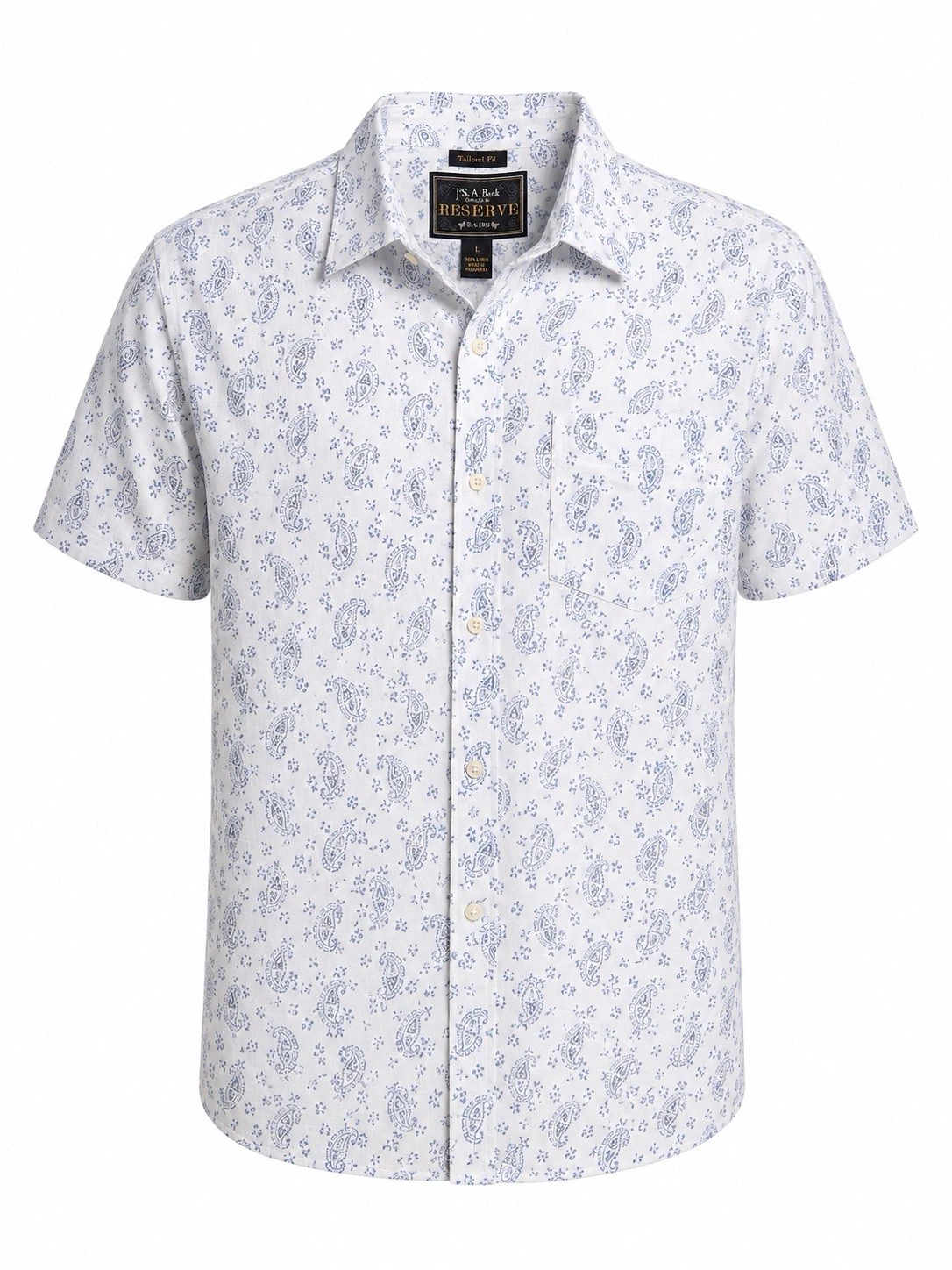 JOS. A. Bank Reserve 100% Linen Paisley Button Up Shirt Tailored Fit Large