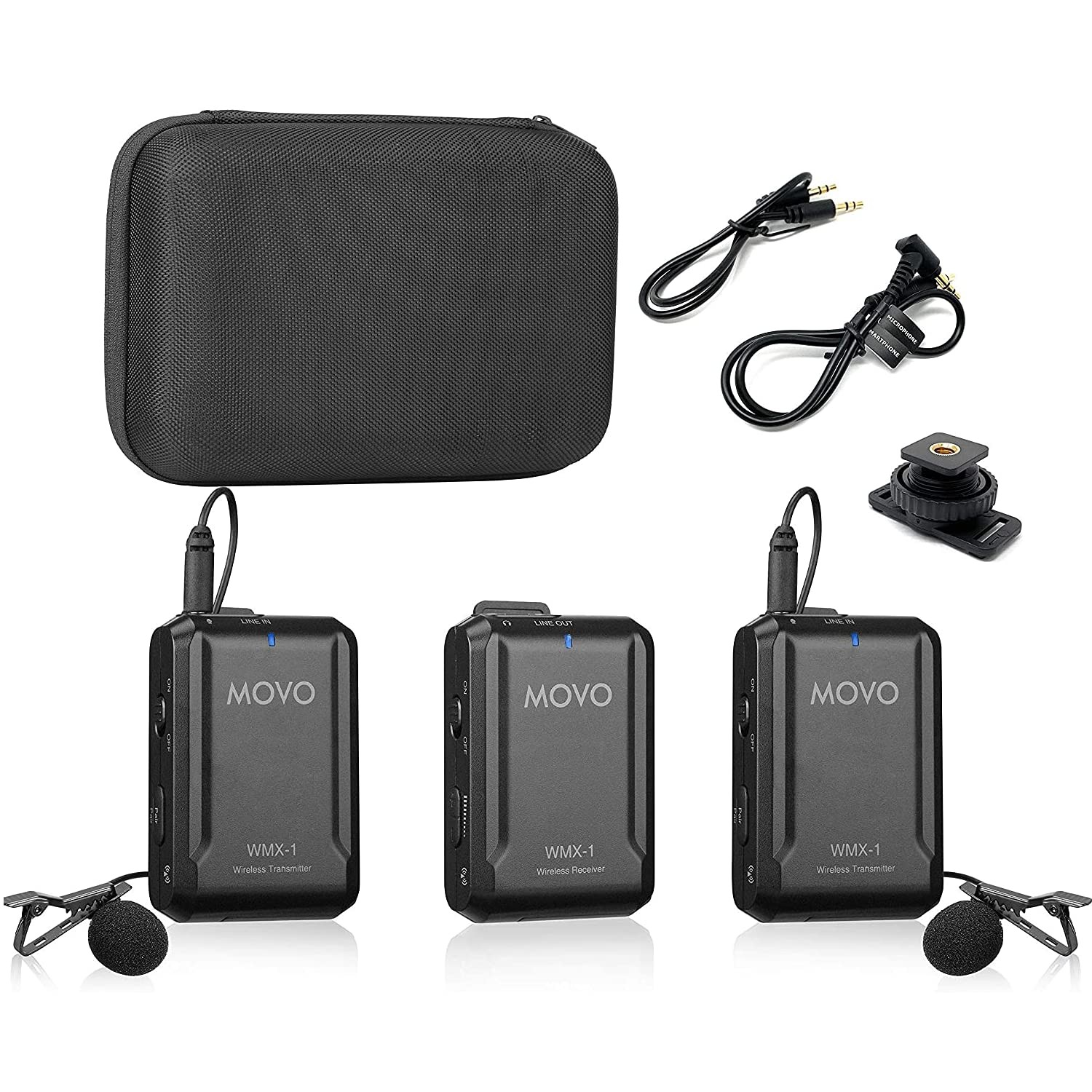 Système microphone lavalier sans fil 2.4GHz WMX-1-DUO à réduction de bruit active pour vidéo