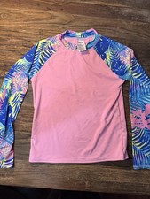 Lands' End Girls pink tropical long-sleeve rash Guard Size L 10-12