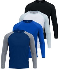 4 Pack: Mens Long Sleeve Rash Guard Shirt UPF 50 Swim Beach UV Sun Protectio...