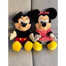 Disney Vintage Plush Mickey Minnie Mouse Pair - Black, Red, Yellow