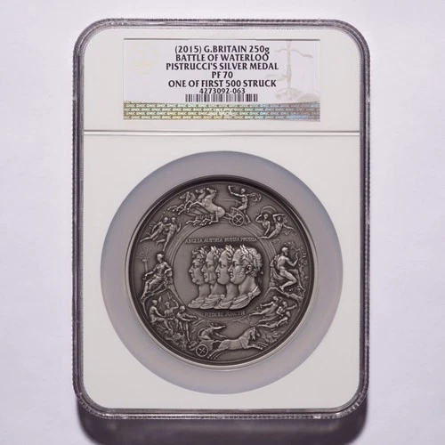 2015 Great Britain 250g Battle of Waterloo Pistrucci's Silver Medal NGC PF70