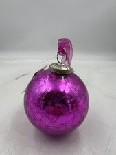 Handcrafted Holiday D cor Pink Crackle Glass Christmas Ball Ornament 4 Inch