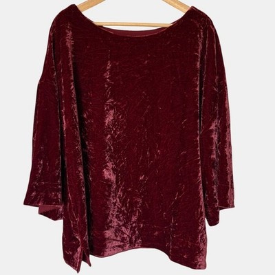 Soft Surroundings Deep Red Crushed Velvet Boatneck Drop Sleeve Top size 3X