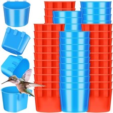 100 Pcs Cage Cups Chicken Feeder Cup 8 oz Hanging Bird Food Water Red, Blue