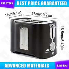 2 Slice Toaster Wide Slots Fit Any Size Bread Drop-Down Crumb Tray Stainless