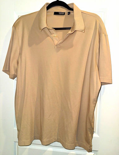 Murano Men's Liquid Luxury L Beige Solid Short Sleeve Button Polo Shirt