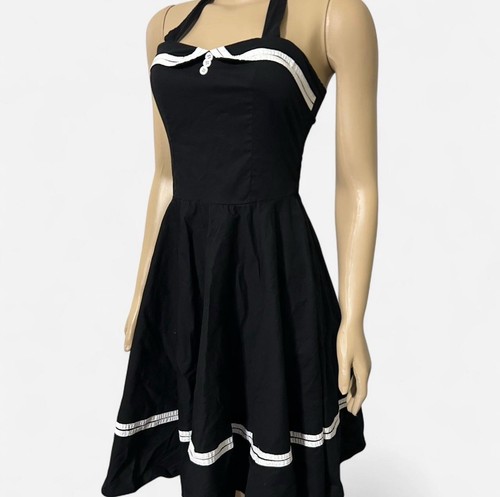 Maggie Tang Black Halter Fit & Flare Dress Small Vintage Maid Retro - Picture 2 of 3