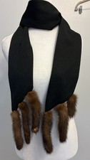 Vtg 1940s 50s Genuine Mink Fur Stole Scarf Wrap Black Fabric 6 Full Pelts Tails