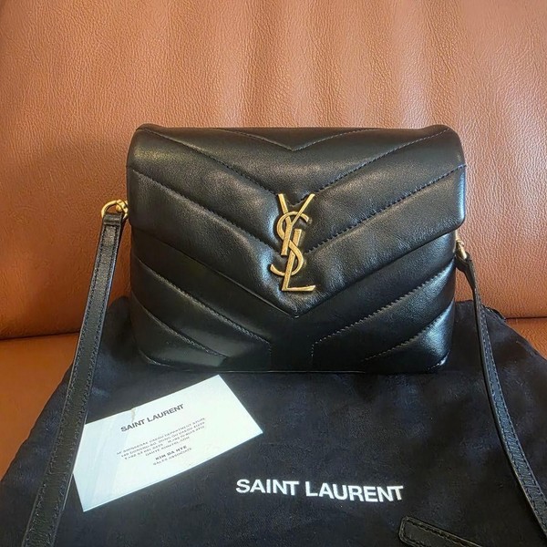 Saint Laurent Loulou Shoulder Bag Black Leather Gold Hardware Authentic