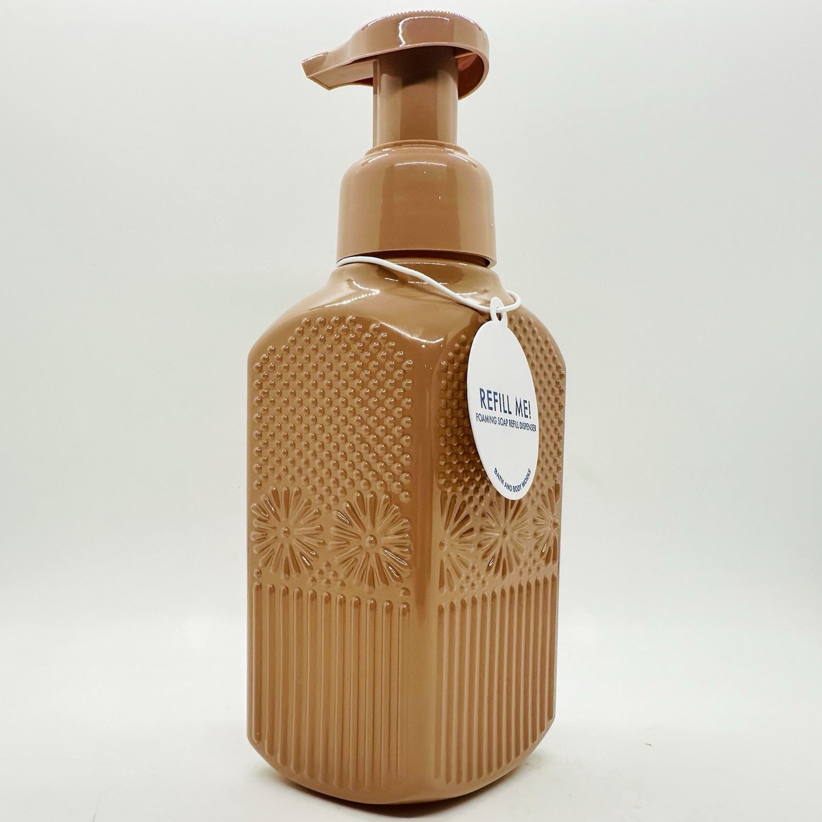 NEW! BATH & BODY WORKS TAN FLORAL GLASS GENTLE FOAMING HAND SOAP