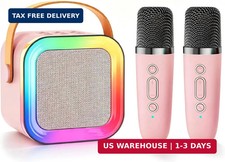 Mini Kids Karaoke Machine Toy Ages 3-12, 2 Wireless Mics Bluetooth Speaker  LED
