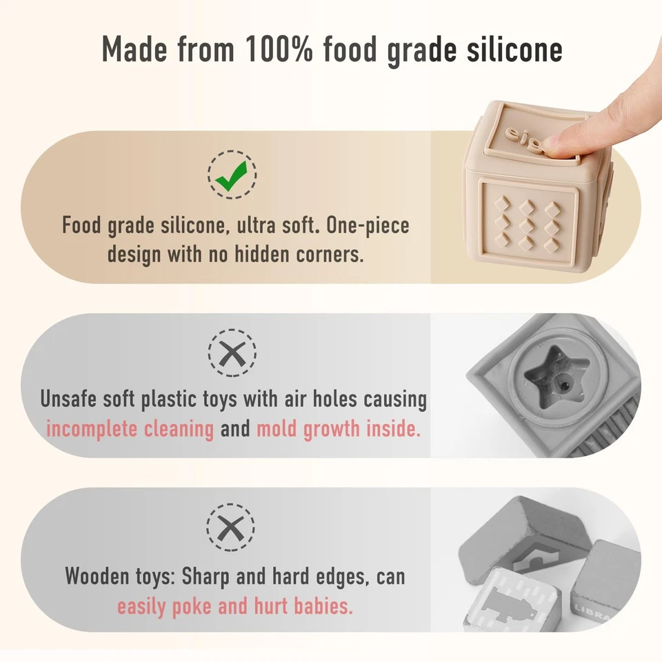 Baby Blocks Stacking for Babies Silicone Soft Building Blocks Teethers Montes... - Image 2 of 4