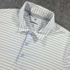 adidas Men  s Striped Short Sleeve Collared Button Polo Shirt Size M White/Blue