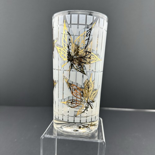 Fred Press FOGLIE D'ACERO ORO Bicchieri Highball Smerigliati (2) Vintage MCM - Foto 5 di 16
