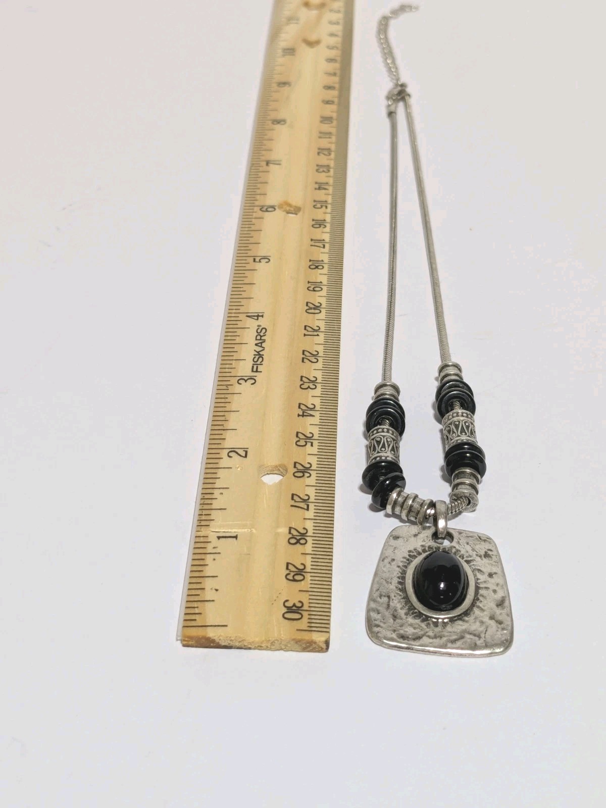 Siilver Tone Chain, Rectangular & Cabachon Black … - image 16