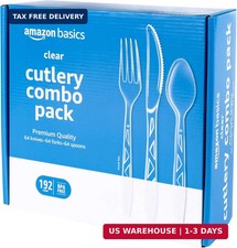 Amazon Basics Disposable Clear Plastic Cutlery Set, Premium Quality, Strong, 192